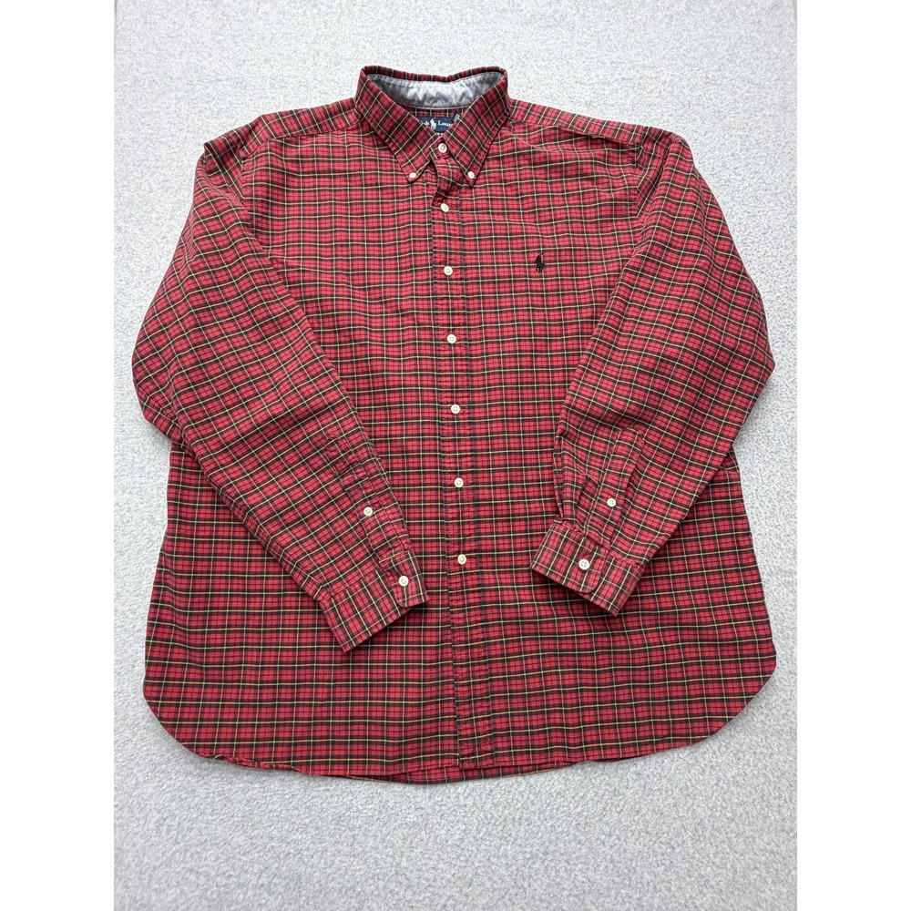 Ralph Lauren Mens 2XL Red Plaid Long Sleeve Button Down Pony Logo Classic Fit